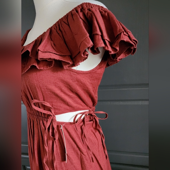 NEW CLEOBELLA Daria Midi Cut Out Sides Dress in deep brick Cotton/Linen - Picture 6 of 13